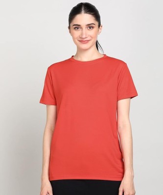 Overlock Solid Women Round Neck Red T-Shirt