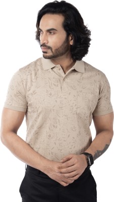 Vital Floral Print Men Polo Neck Brown T-Shirt