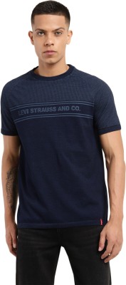 LEVI'S Striped, Typography Men Round Neck Navy Blue T-Shirt