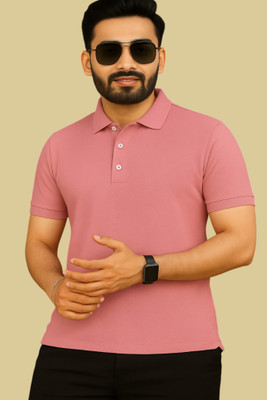 Parona Solid Men Polo Neck Pink T-Shirt