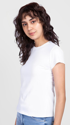 RUBYKNITS Solid Women Round Neck White T-Shirt