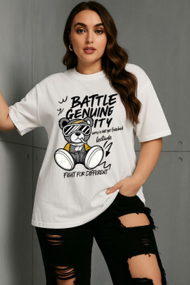 etsun Graphic Print Women Round Neck White T-Shirt