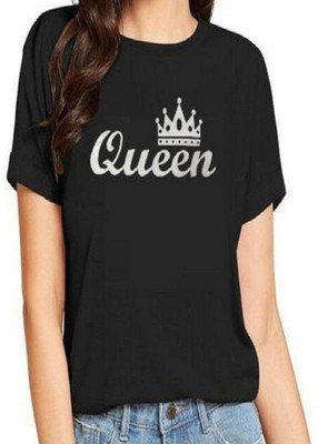SAHAL FASHION Printed Women Round Neck Black T-Shirt