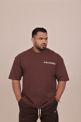 The Falcon Sports Solid, Printed Men Round Neck Brown T-Shirt