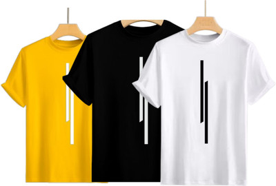 P collection Printed Men Round Neck Yellow, Black, White T-Shirt