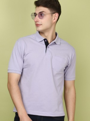 V-MART Solid Men Polo Neck Purple T-Shirt