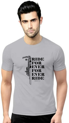 LV CARE Printed Men Round Neck Grey T-Shirt