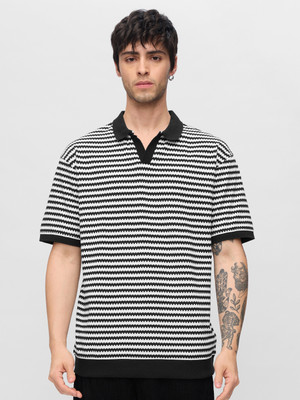 The Souled Store Striped Men Polo Neck Multicolor T-Shirt
