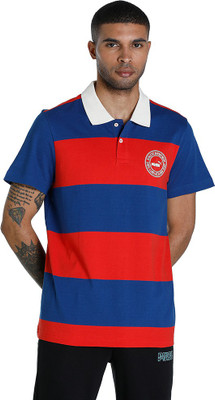 PUMA Striped Men Polo Neck Red, Blue T-Shirt