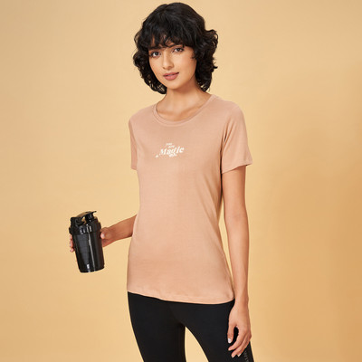 Ajile By Pantaloons Solid Women Round Neck Brown T-Shirt
