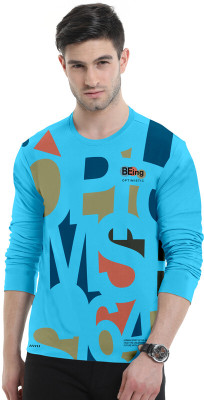 Triptee Printed, Typography Men Round Neck Light Blue T-Shirt
