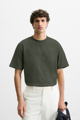 EXILION Self Design Men Round Neck Green T-Shirt