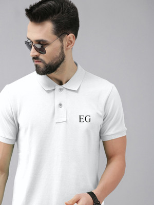 THE EG STORE Printed Men Polo Neck White T-Shirt