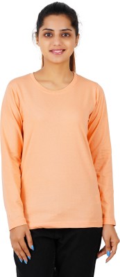 Ferocious Solid Women Round Neck Orange T-Shirt