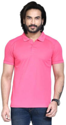 altius Solid Men Polo Neck Pink T-Shirt