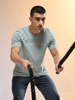 TECHNOSPORT Self Design Men Round Neck Light Blue T-Shirt