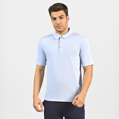 Skechers Solid Men Polo Neck Light Blue T-Shirt
