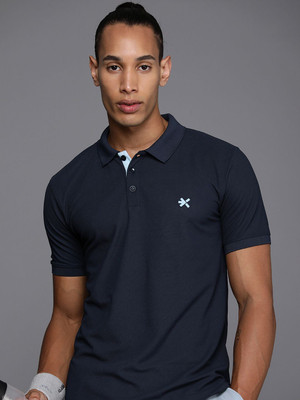 HRX by Hrithik Roshan Solid Men Polo Neck Navy Blue T-Shirt