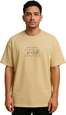 Buddy Collection Printed Men Round Neck Beige T-Shirt