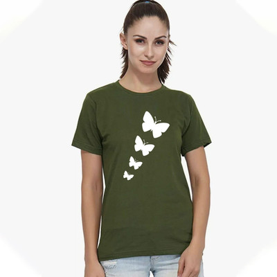 Nilan Tees Wear Printed Women Round Neck Light Green T-Shirt