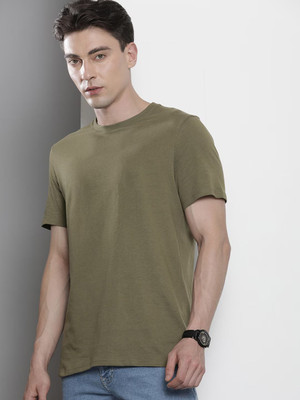 OrrganicChics Solid Men Round Neck Green T-Shirt