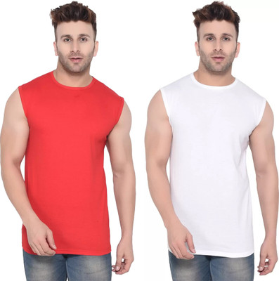 Moordale Fab Solid Men Round Neck Red, White T-Shirt