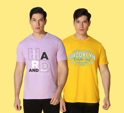 WOOSTRO Graphic Print Men Round Neck Purple, Yellow T-Shirt