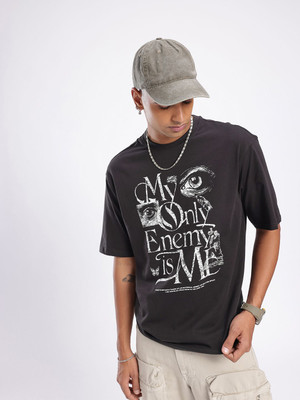 Glitchez Printed Men Round Neck Black T-Shirt