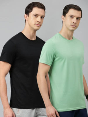 DAISY Solid Men Round Neck Black, Light Green T-Shirt