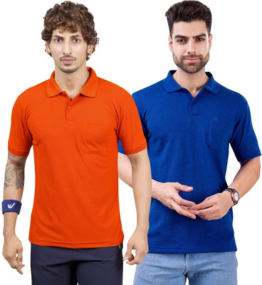 m2hit Solid Men Round Neck Orange, Blue T-Shirt