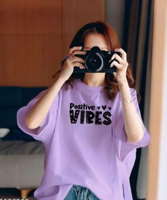 Povaxpo Printed, Typography Women Round Neck Purple T-Shirt