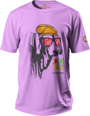 Enciger Printed Men Round Neck Pink T-Shirt