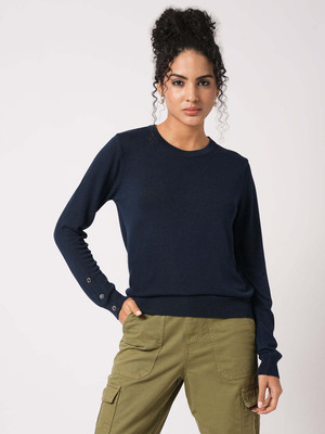 Kraus Jeans Solid Women Round Neck Blue T-Shirt