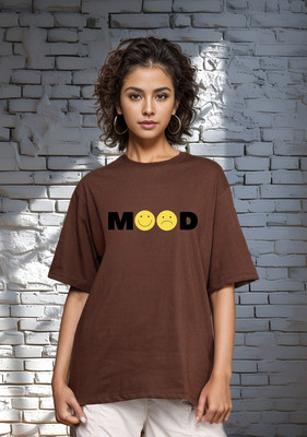 SLENOR Graphic Print Women Round Neck Brown T-Shirt
