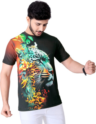 HouseOfCommon Animal Print Men Round Neck Brown T-Shirt