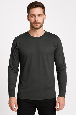 Zaara Self Design Men Round Neck Black T-Shirt