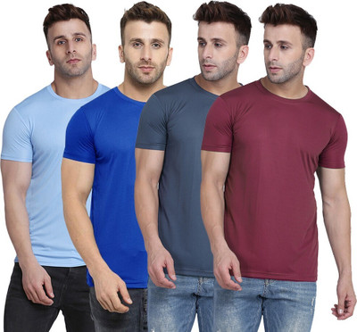 TQH Solid Men Round Neck Light Blue, Blue, Maroon, Grey T-Shirt