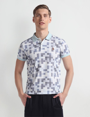 U.S. Polo Assn. Denim Co. Checkered Men Polo Neck Blue T-Shirt