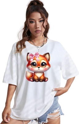Absolute Defense Printed, Graphic Print Women Polo Neck White T-Shirt