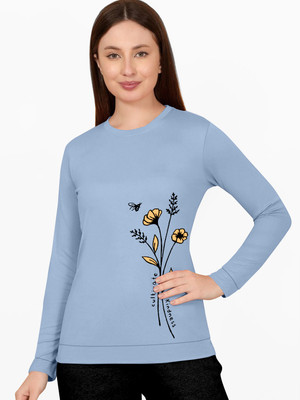 ClonCline Printed Women Round Neck Reversible Blue T-Shirt