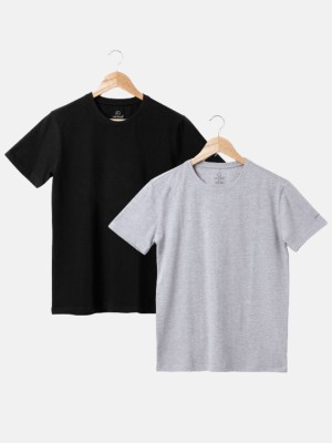 Air Garb Solid Men Round Neck Black, Grey T-Shirt