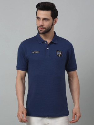 CANTABIL Solid Men Polo Neck Dark Blue T-Shirt