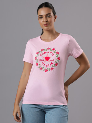 Converse Printed Women Round Neck Pink T-Shirt