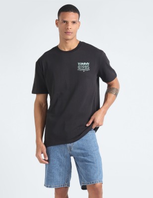 TOMMY HILFIGER Printed Men Round Neck Black T-Shirt