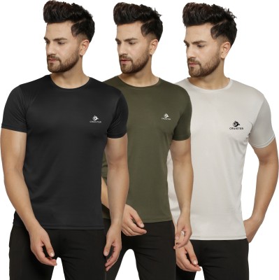 Cruister Solid Men Round Neck Dark Green, Black, Grey T-Shirt