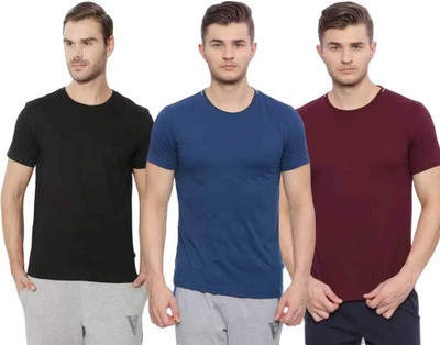 VAN HEUSEN Solid Men Round Neck Black, Dark Blue, Maroon T-Shirt