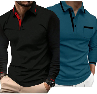 VOID & VOGUE Solid Men Polo Neck Multicolor T-Shirt