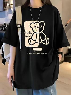 watto Printed Women Round Neck Black T-Shirt