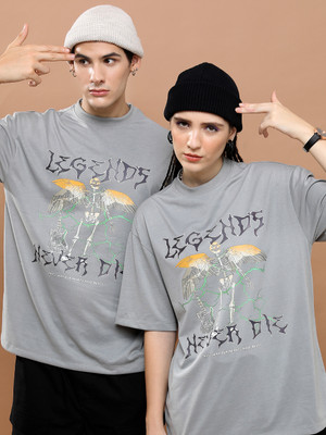 HIGHLANDER Printed Men Round Neck Grey T-Shirt