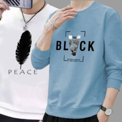 Dorvell Printed Men Round Neck White, Light Blue T-Shirt